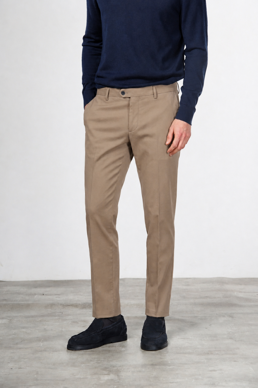 New York pantalone chino uomo in twill di cotone e cashmere regular fit