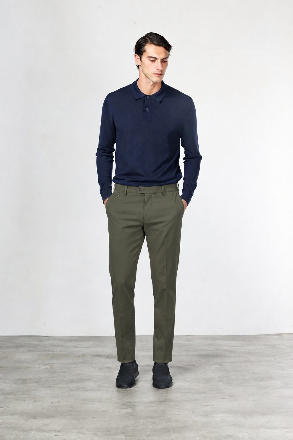 New York pantalone chino uomo in twill di cotone e cashmere regular fit