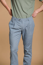 New York Time 1 Pinces pantalone chino uomo in canvas di cotone supima stretch regular fit