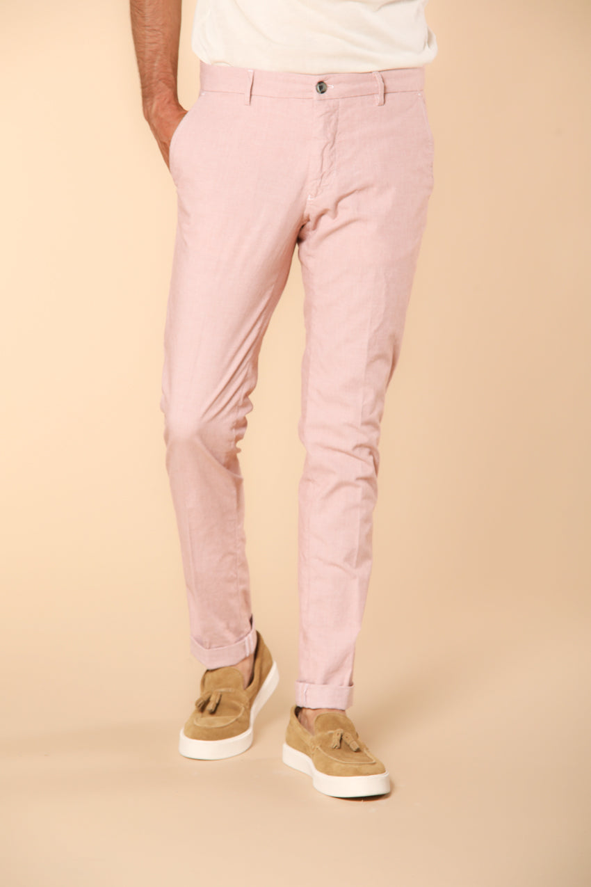 Milano men's chino pants in cotton and tencel blend with micro-pattern extra slim fit ①