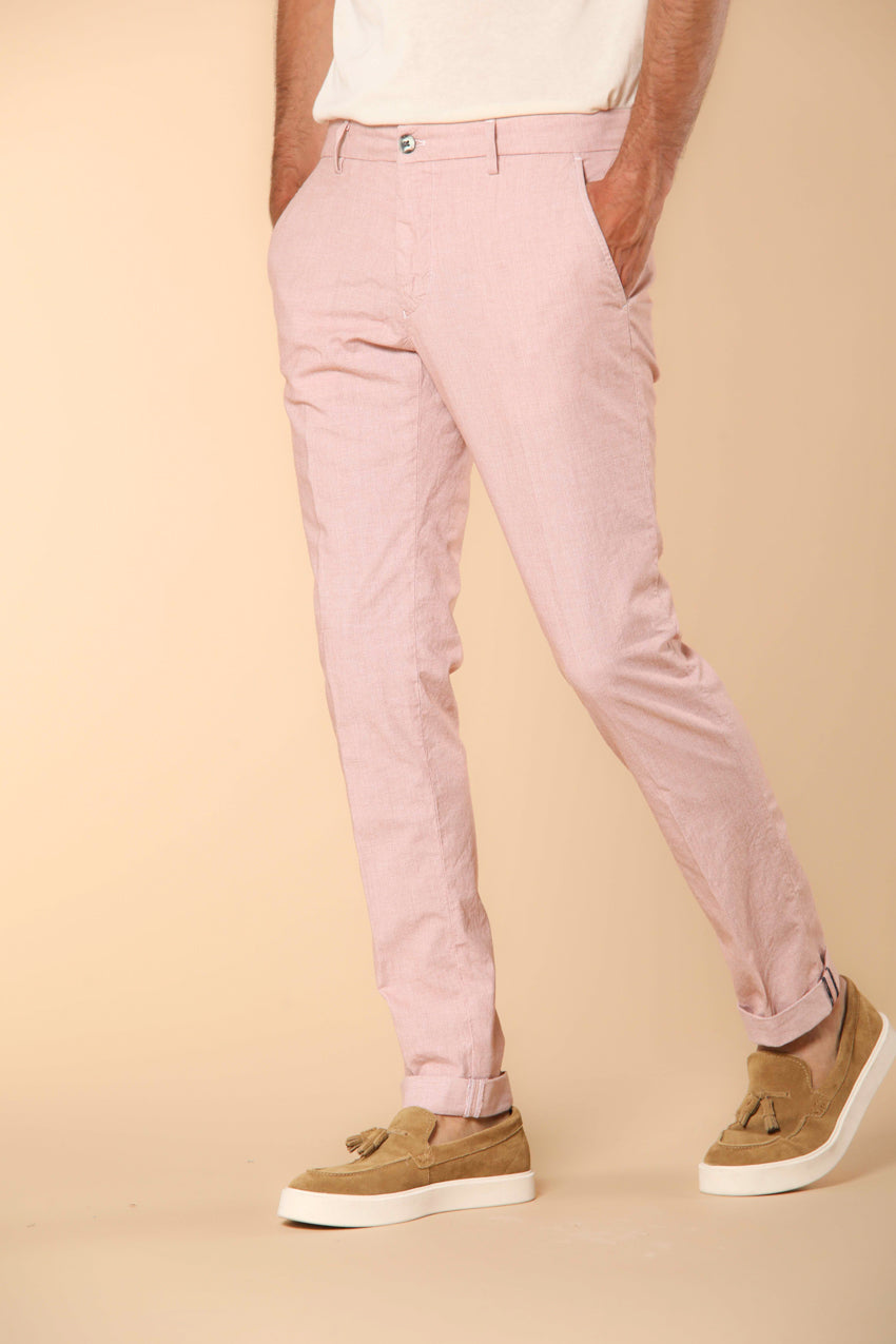Milano men's chino pants in cotton and tencel blend with micro-pattern extra slim fit ①
