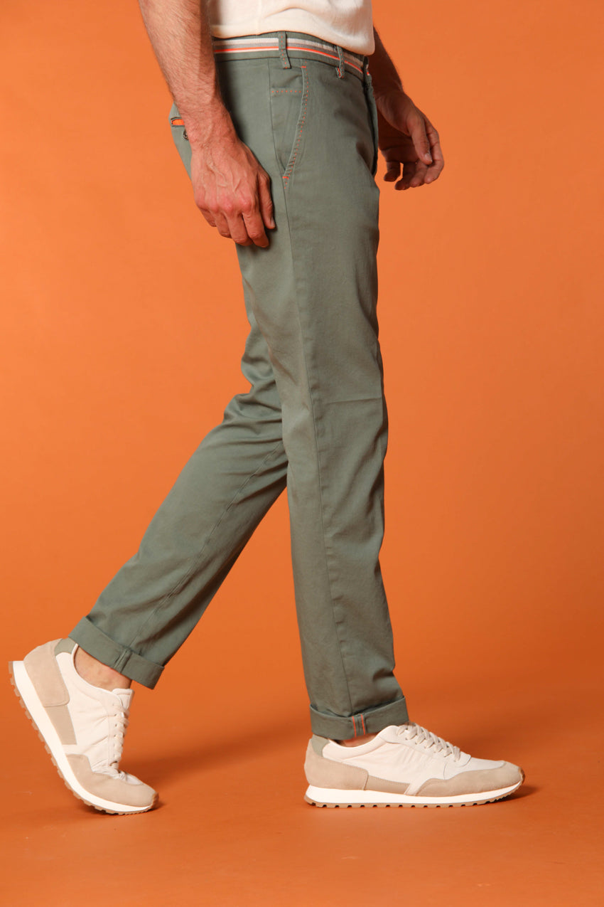 Milano Start men's chino pants in stretch satin with ribbons extra slim fit