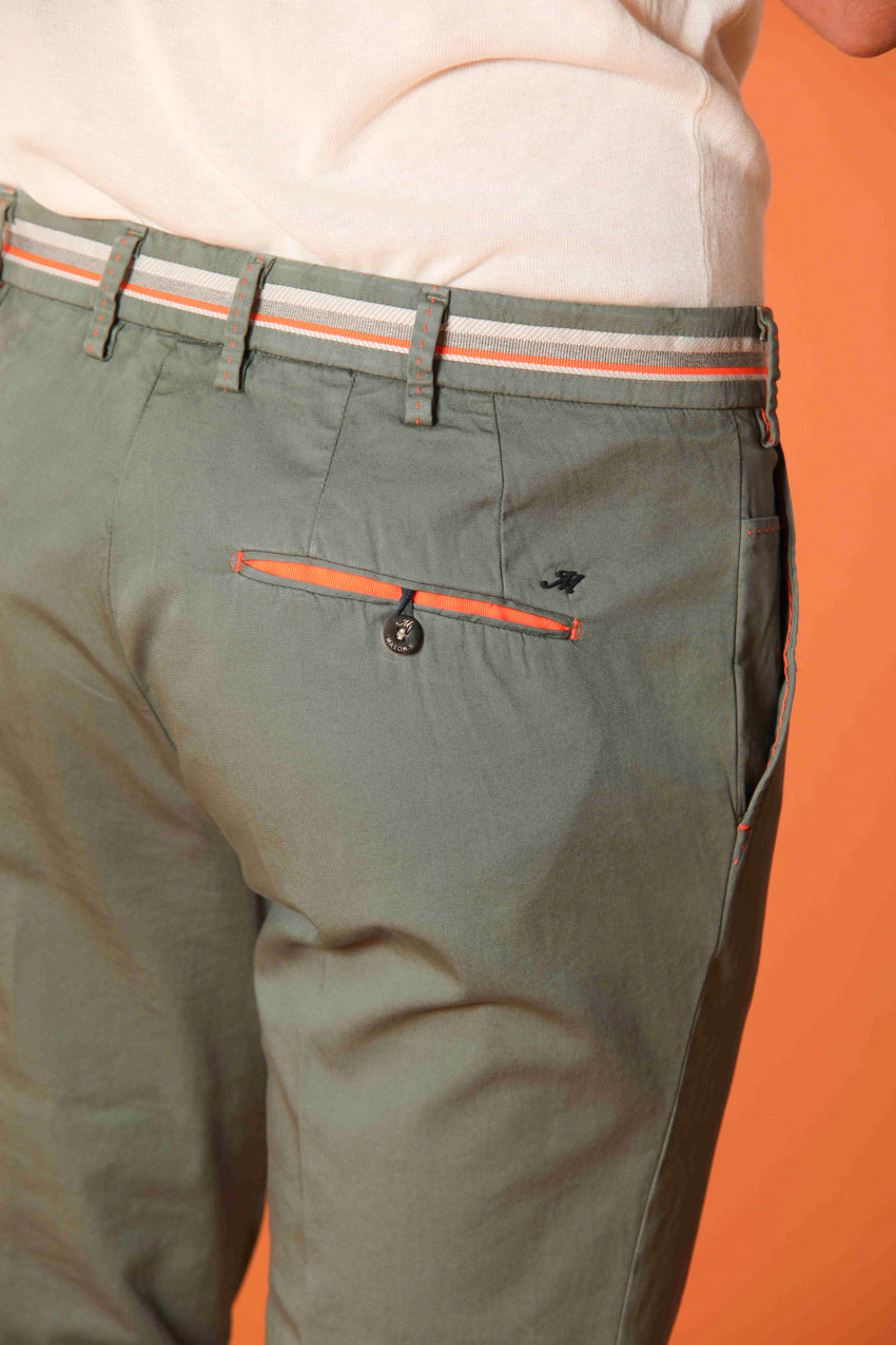 Milano Start men's chino pants in stretch satin with ribbons extra slim fit