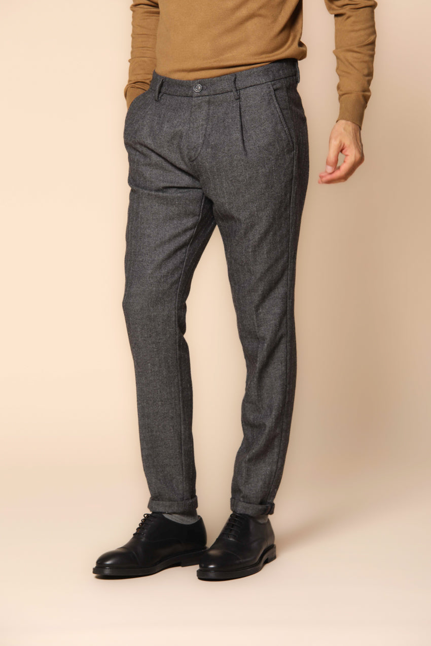 Osaka 1 Pinces pantalon chino homme en flanelle à pinstripe coupe carrot