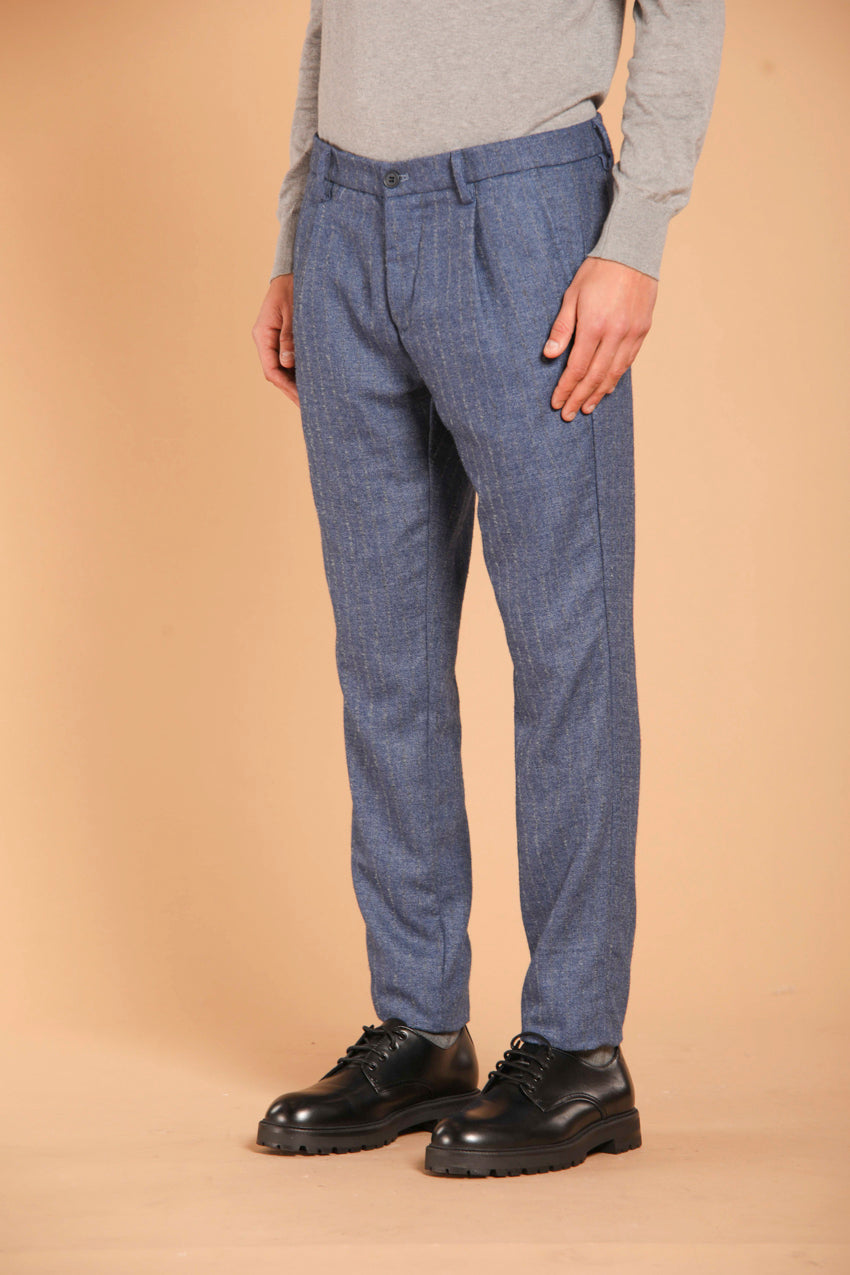 Osaka 1 Pinces pantalon chino homme en flanelle à pinstripe coupe carrot