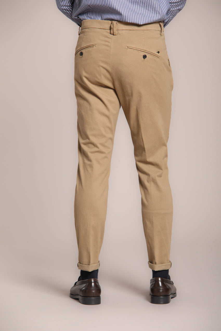 Chino Trousers Men's Osaka 1 Pinces Dark Beige in Cotton Silk