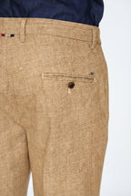 Torino men's chino pants prince of Wales print with dark brown yarn slim fit