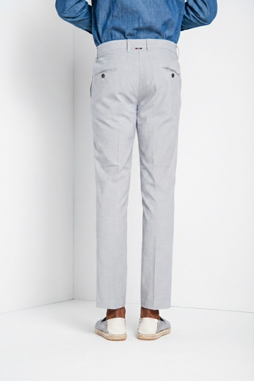 Torino Hose Chino Herren aus garngefärbtem Hahnentritt-Mikromuster blau slim fit