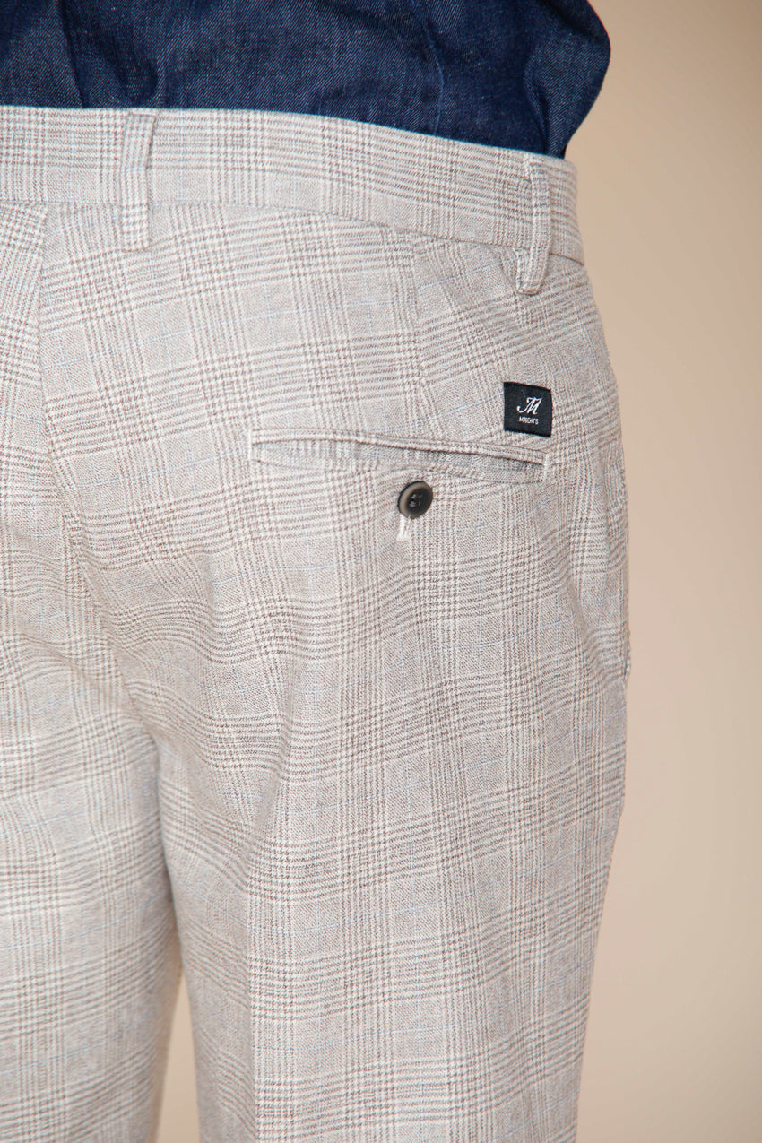 Torino men's chino pants prince of Wales print with dark brown yarn slim fit