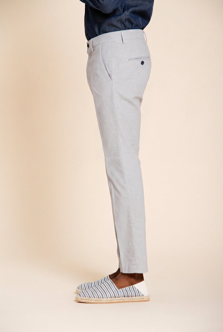 Torino pantalon chino homme en micro-motif pied-de-poule teint en fil bleu slim fit