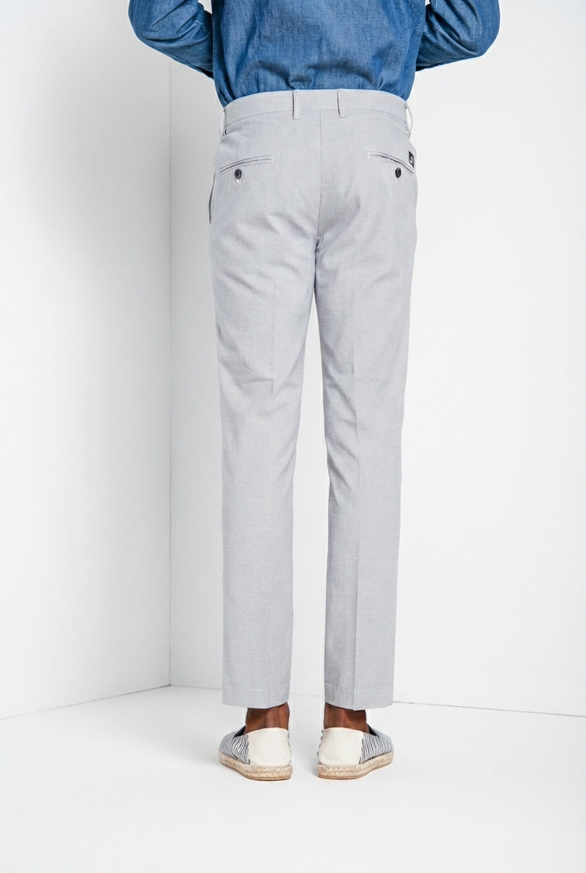 Torino Hose Chino Herren aus garngefärbtem Hahnentritt-Mikromuster blau slim fit