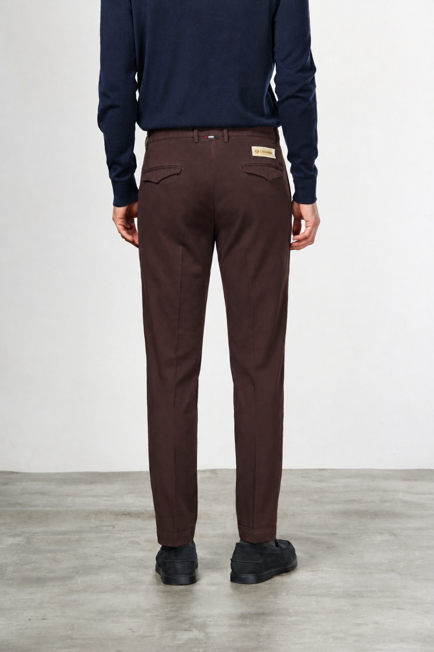 Torino 1 Pinces Flex men’s chino pants in cotton and cashmere twill with slim fit