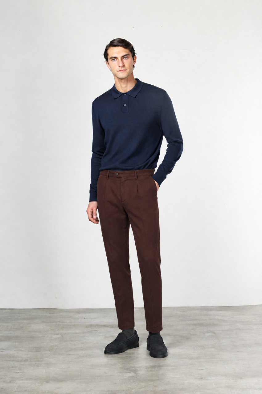 Torino 1 Pinces Flex men’s chino pants in cotton and cashmere twill with slim fit