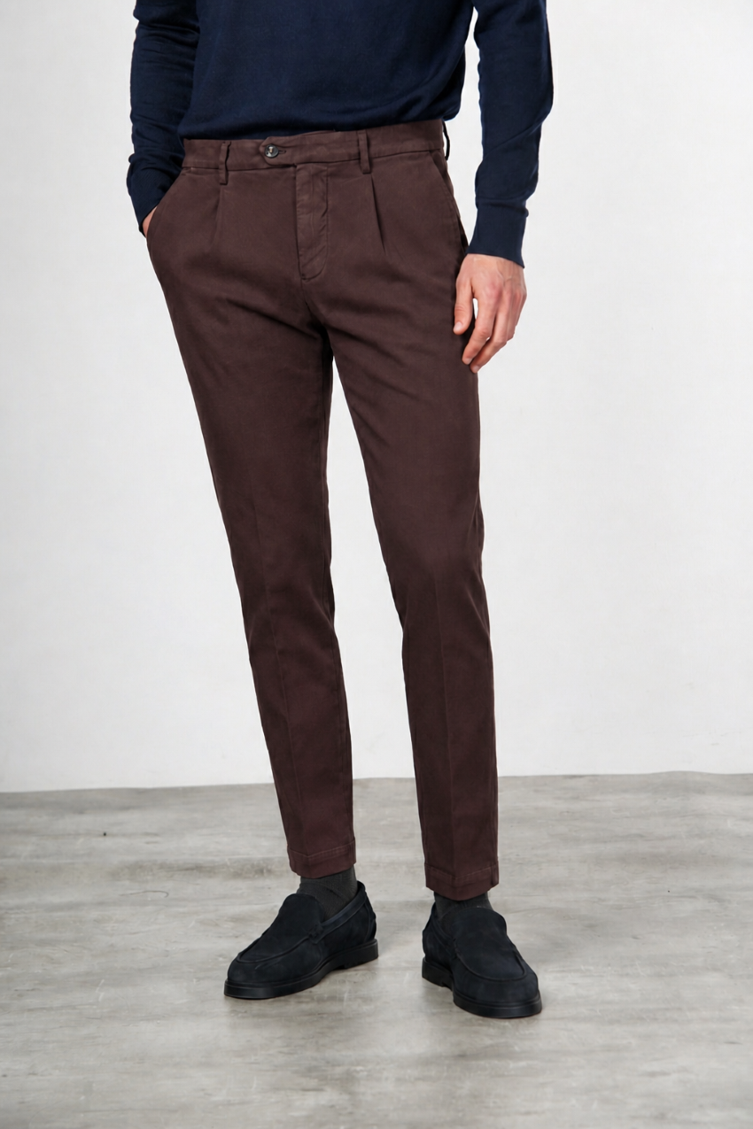 Torino 1 Pinces Flex men’s chino pants in cotton and cashmere twill with slim fit