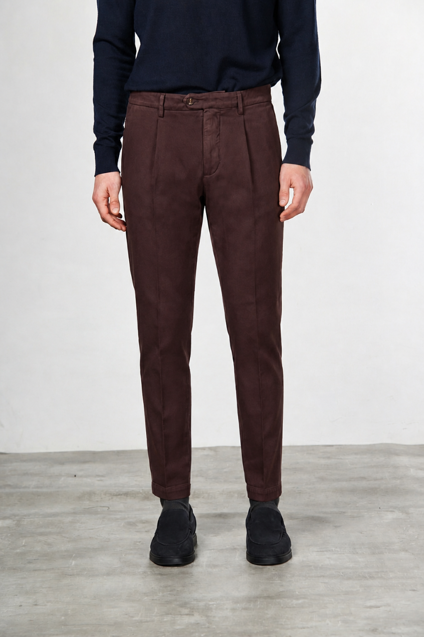 Torino 1 Pinces Flex men’s chino pants in cotton and cashmere twill with slim fit