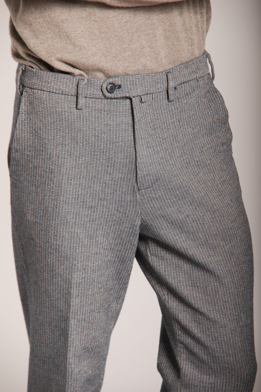 Foto 2 Boston pantalone chino uomo in cotone trama diagonale gessata relaxed fit