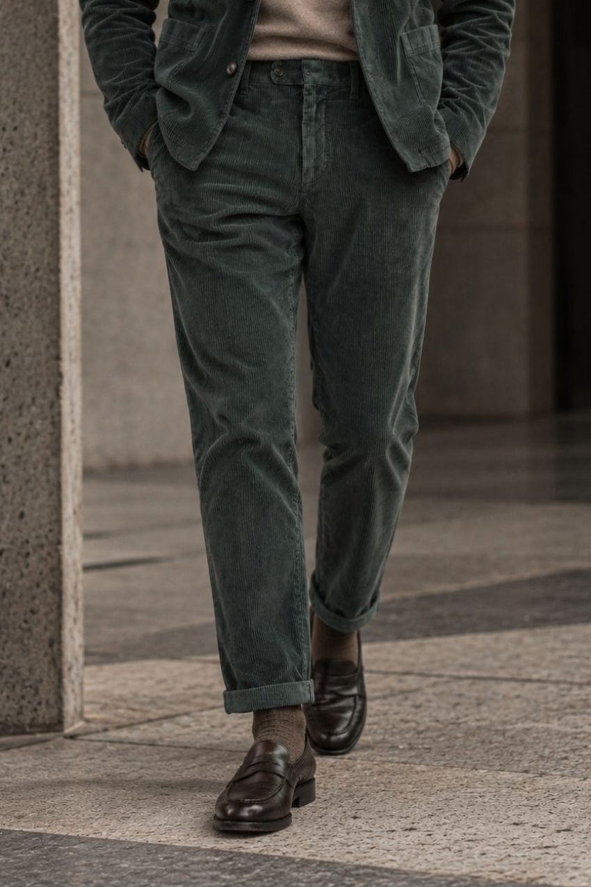 Paris pantalone chino uomo in velluto a costa larga carrot fit