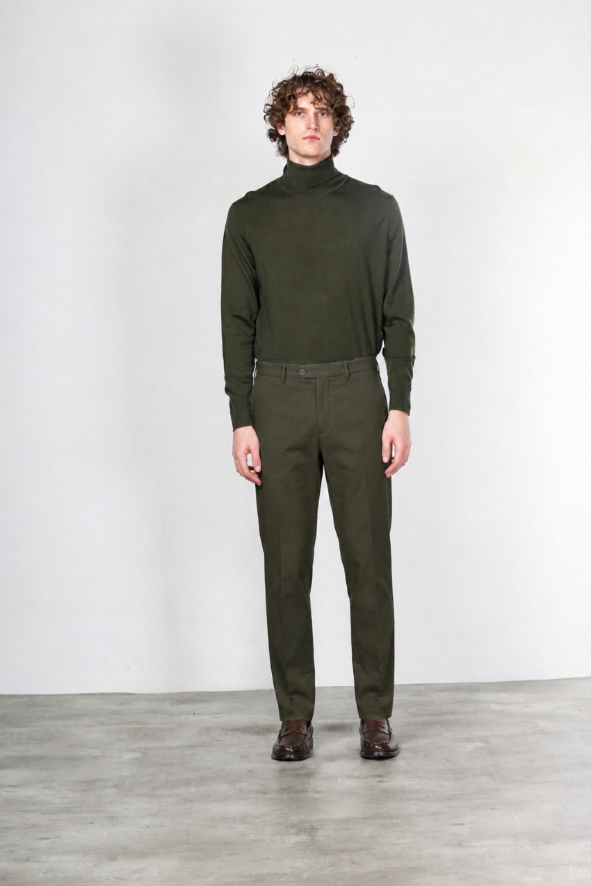 Paris pantalone chino uomo in gabardina cotone e lana carrot fit