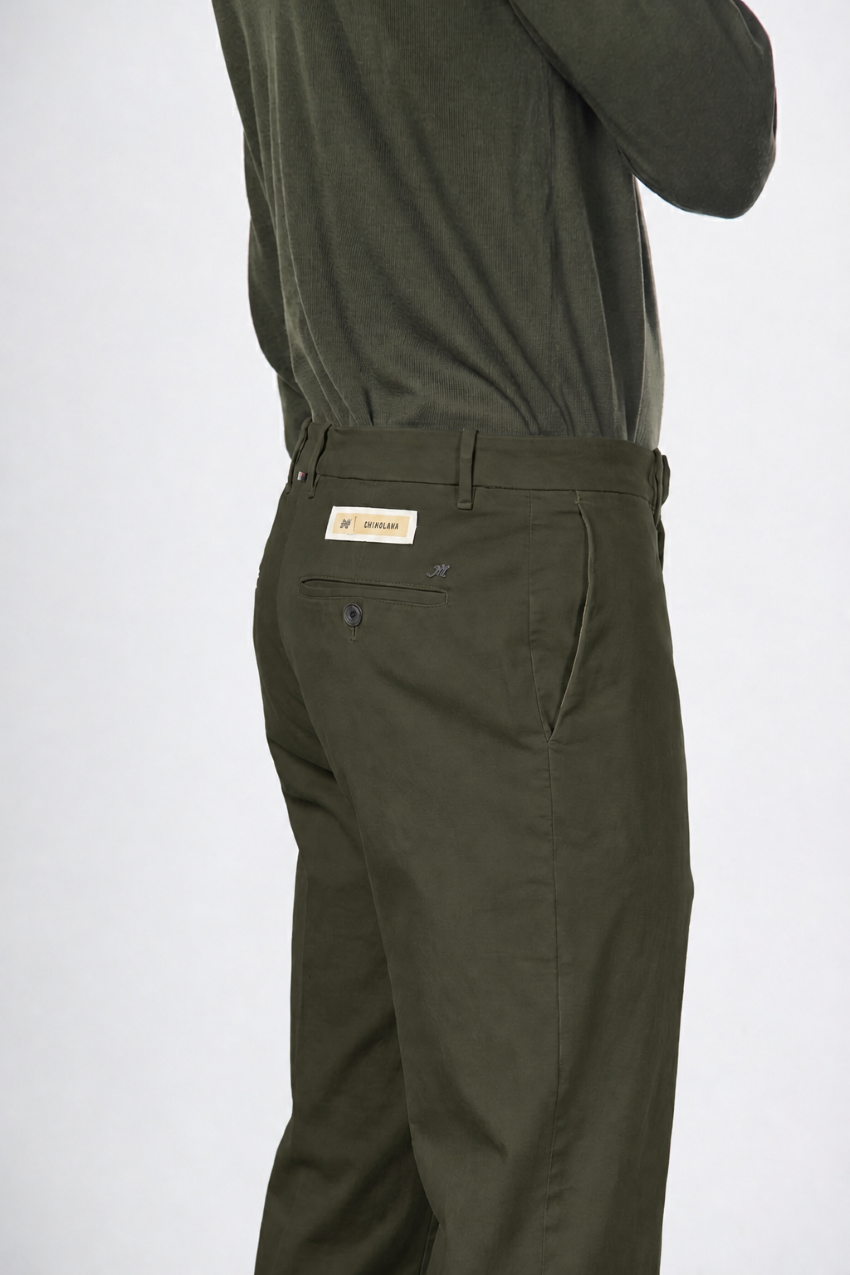 Paris pantalone chino uomo in gabardina cotone e lana carrot fit