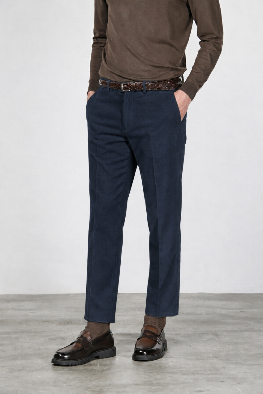 Paris men’s stretch corduroy chino pants 1000-rib carrot fit ①