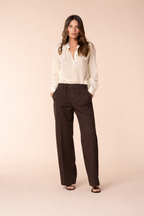 New York Studio pantalone chino donna in twill di cotone e lino wide leg