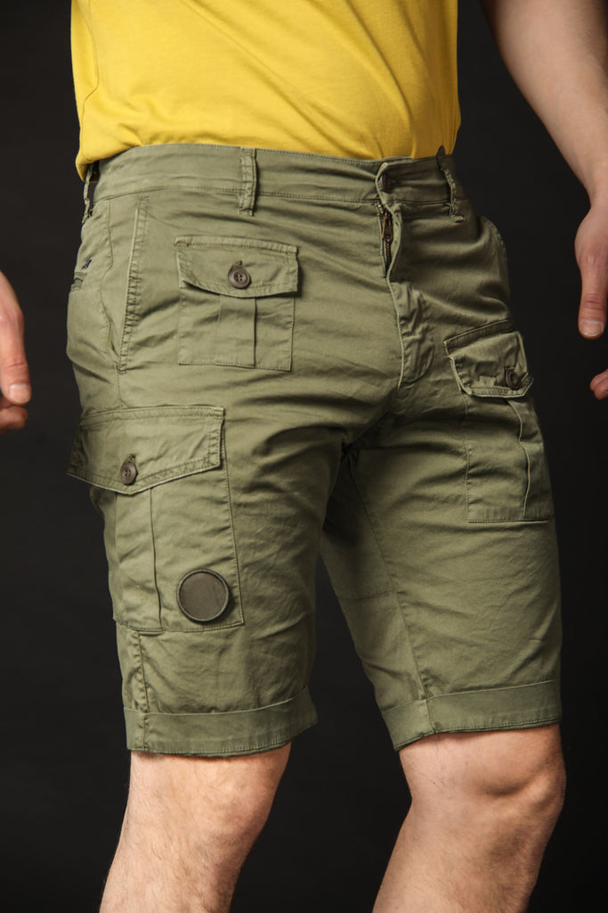 Image 1 of men's cargo Bermuda shorts, George model, in green, carrot fit by Mason's
