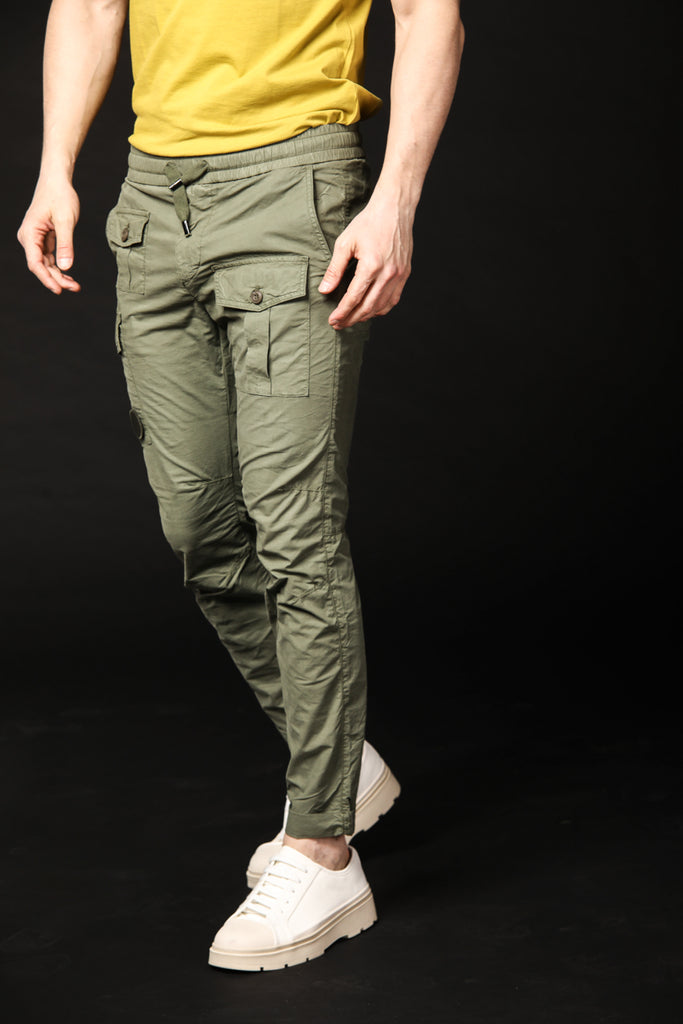 Image 1 of men's George model cargo pants in green, carrot fit by Mason's