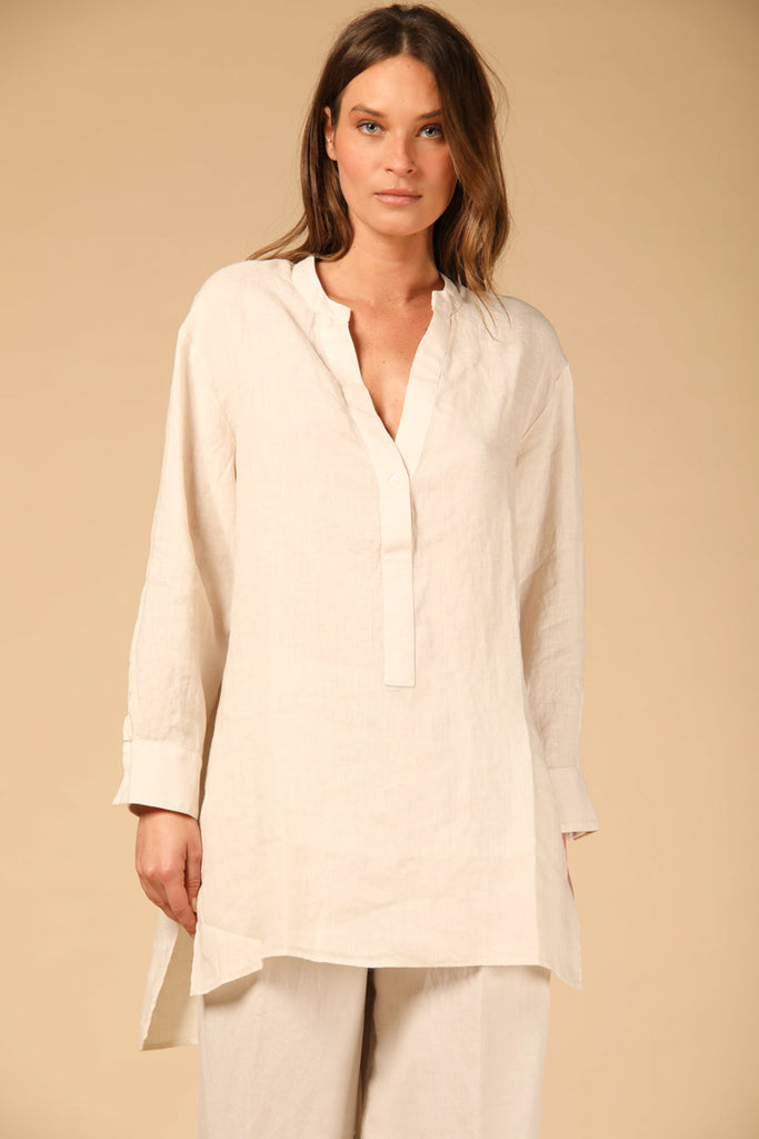 Image 1 of Mason's women's long-sleeve shirt with a Korean collar in stucco color