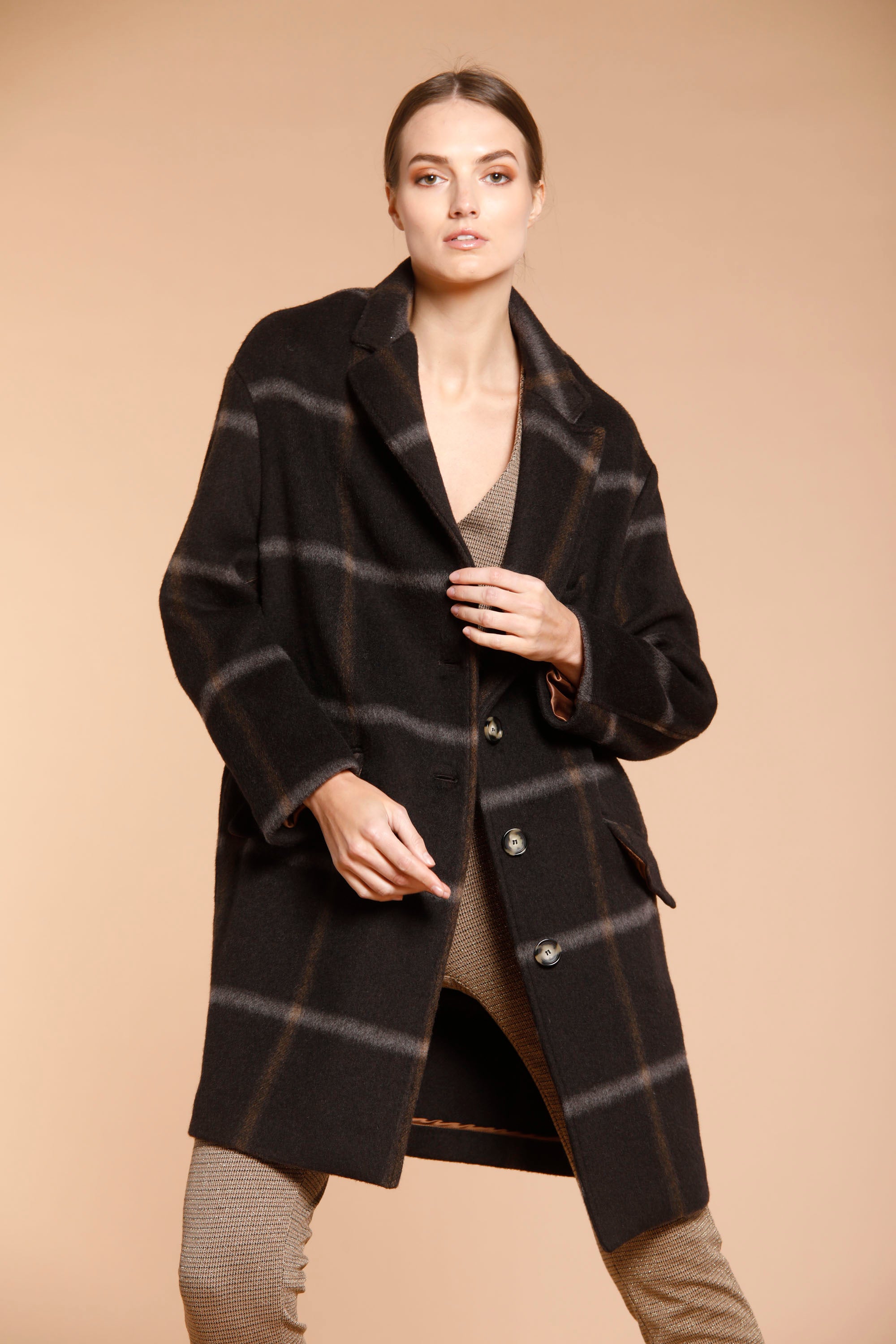 Image 1 de manteau femme en laine modèle Isabel Coat couleur marron motif carré de Mason's