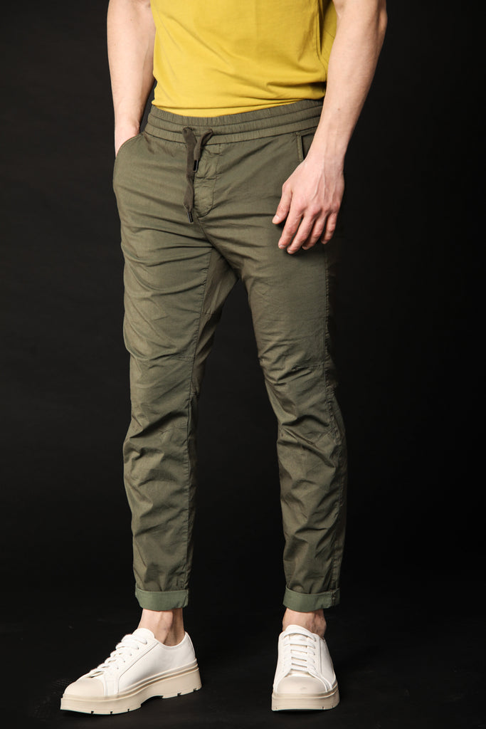 Image 1 of men's chino pants model John in green, carrot fit by Mason's