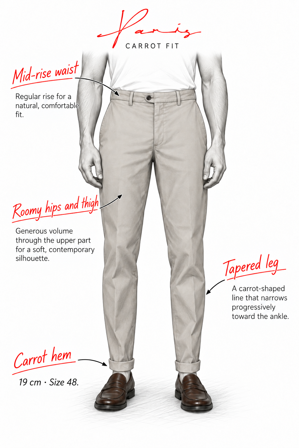 Paris pantalone chino uomo in velluto a costa larga carrot fit