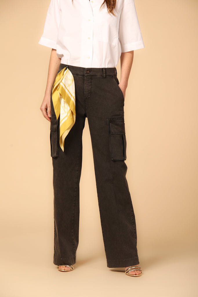 Image 1 of women's cargo pants, Victoria model, in Mason's black with a straight fit