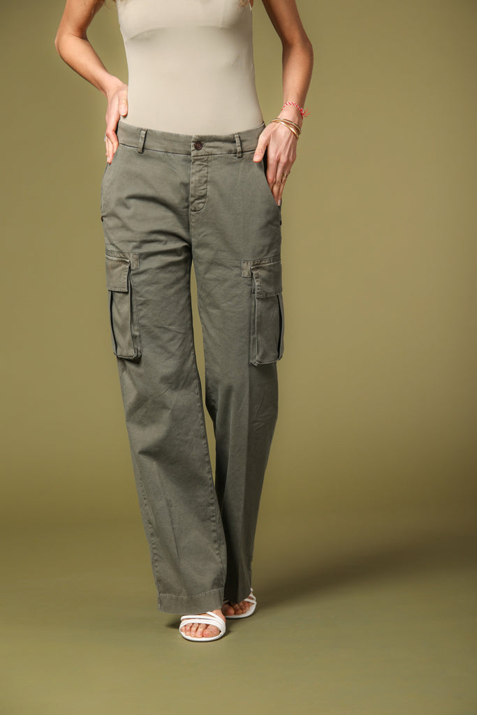 Image 1 of women's cargo pants, Victoria model, in Mason's military green with a straight fit