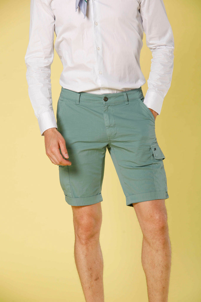 image 1 of men's cargo bermuda in stretch satin Chile model in mint green slim fit by Mason's