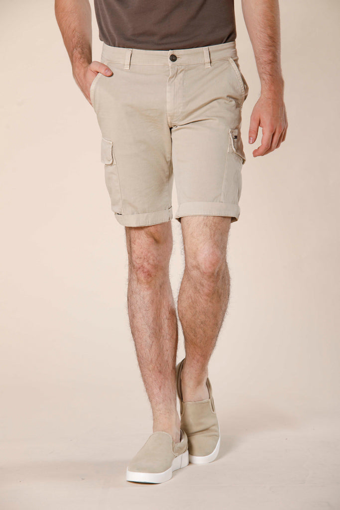 image 1 of men's cargo bermuda in stretch satin Chile model in light beige slim fit by Mason's