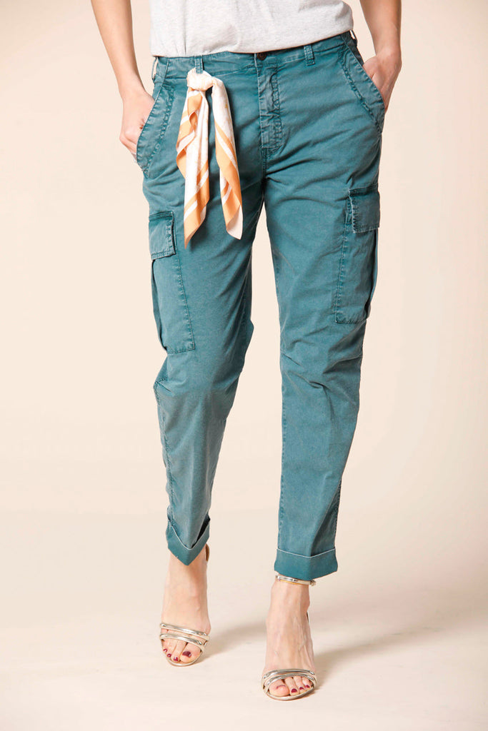 Image 1 of women's cargo pants in mint green colored cotton twill icon washes Judy Archivio W model by Mason's