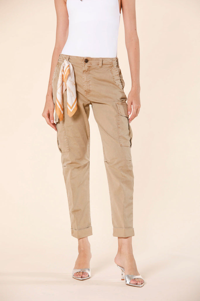 Image 1 of women's cargo pants in biscuit colored cotton twill icon washes Judy Archivio W model by Mason's