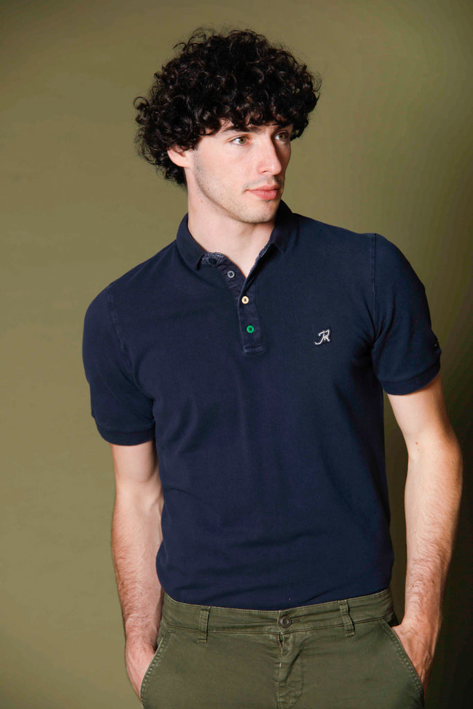 image 1 of men's polo in piquet with tailoring details leopardi model in blue navy regular fit by Mason's 