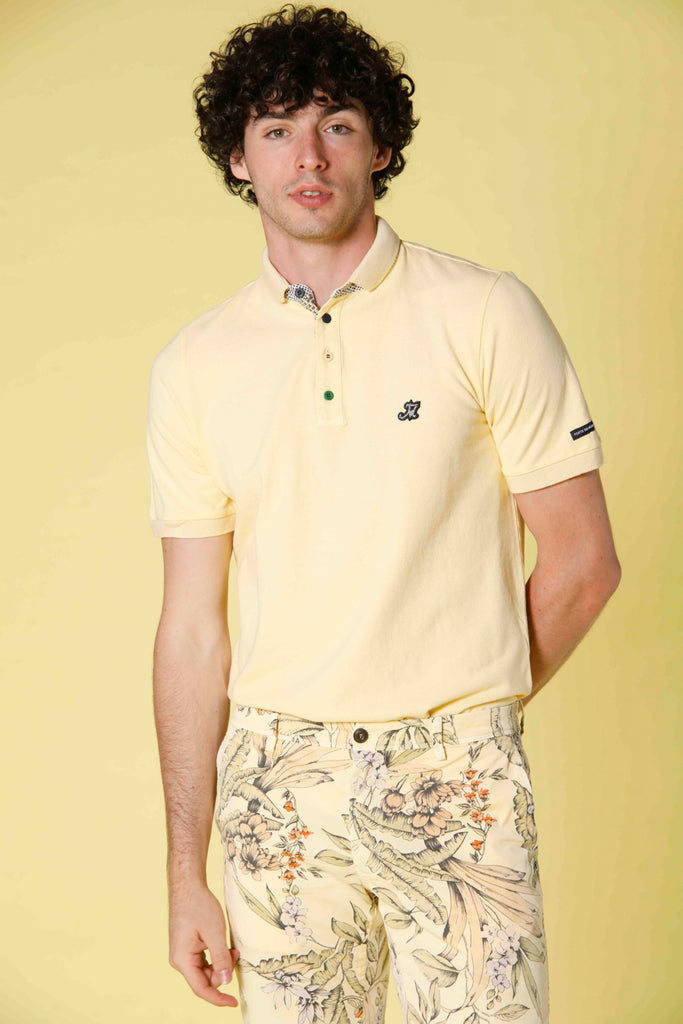 image 1 of men's polo in piquet with tailoring details leopardi model in light yellow regular fit by Mason's 