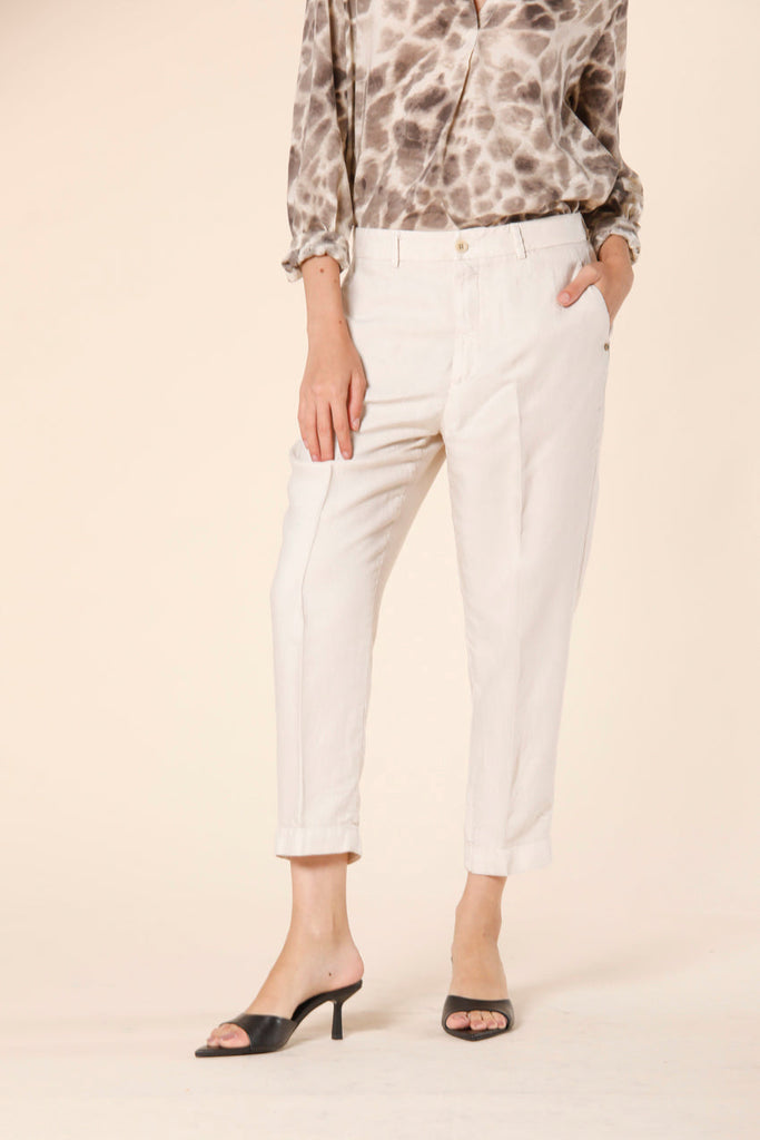Image 1 of women's chino jogger pants in stucco colored tencel and linel mat fabric Linda Summer model by Mason's 