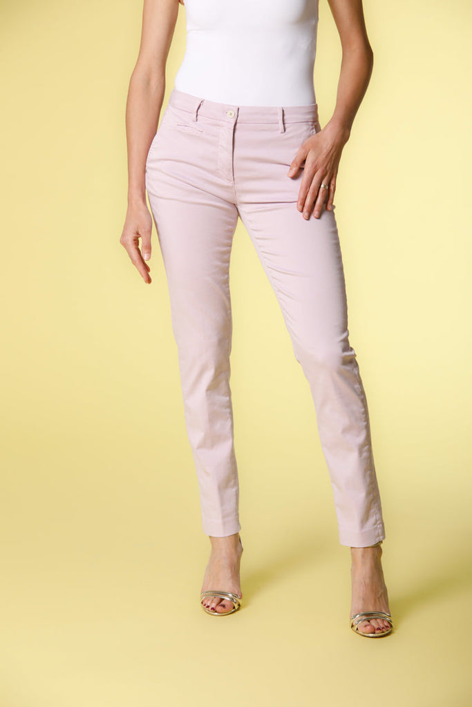 Image 1 of women's chino pants in wisteria colored stretch satin New York Slim model by Mason's