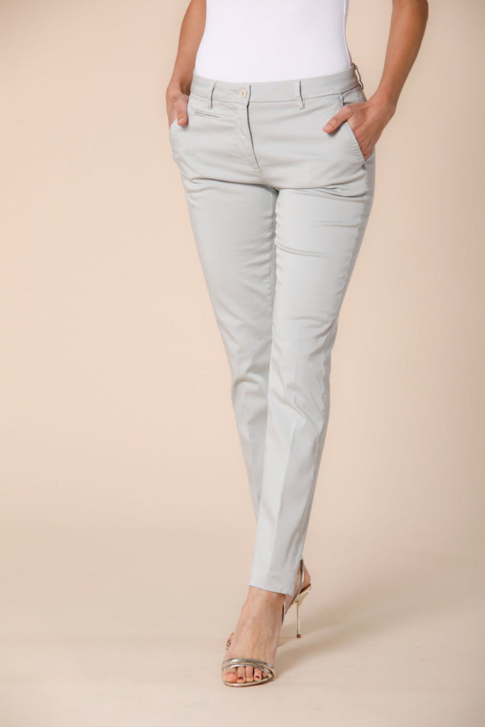 Image 1 of women's chino pants in light blue colored stretch satin New York Slim model by Mason's