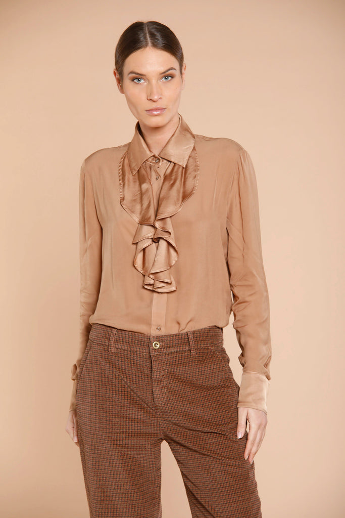 Image 1 of women's hazelnut viscose shirt with ruffles model Nicole Jabot by Mason's
