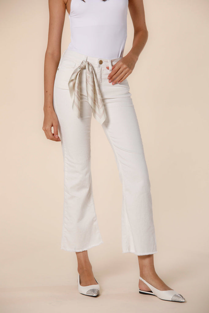 Image 1 of 5 pockets women's pants in milky white denim with trumpet hem Olivia model by Mason's