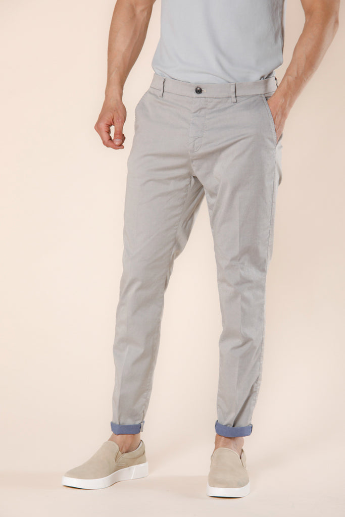 Image 1 of men's light beige cotton and tencel tricotine chino pants in carrot fit Osaka Style model by Mason's