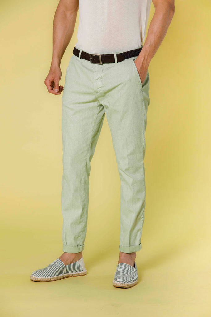 Image 1 of men's chino pants in light green cotton with microfantasy Osaka Style model by Mason's