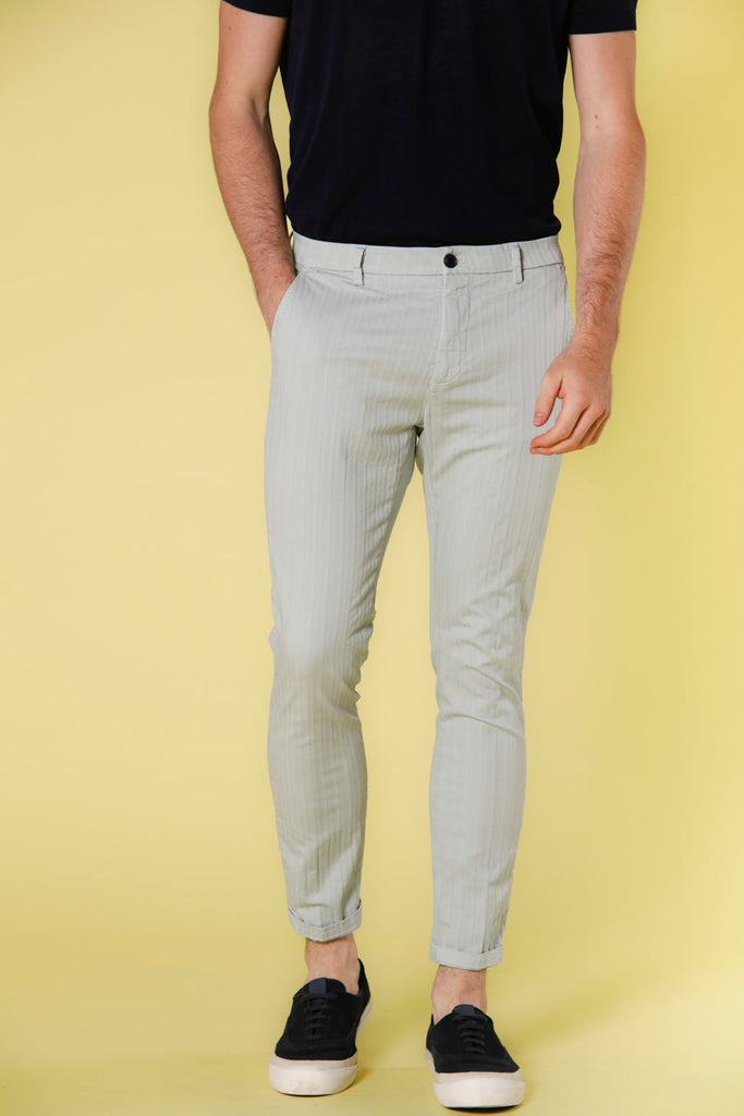 Image 1 of men's chino pants in light blue stretch cotton with 3D resca pattern Osaka Style model by Mason's