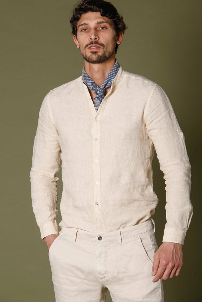image 1 of men's long sleeve shirt in linen porto model in stucco regular fit by mason's 
