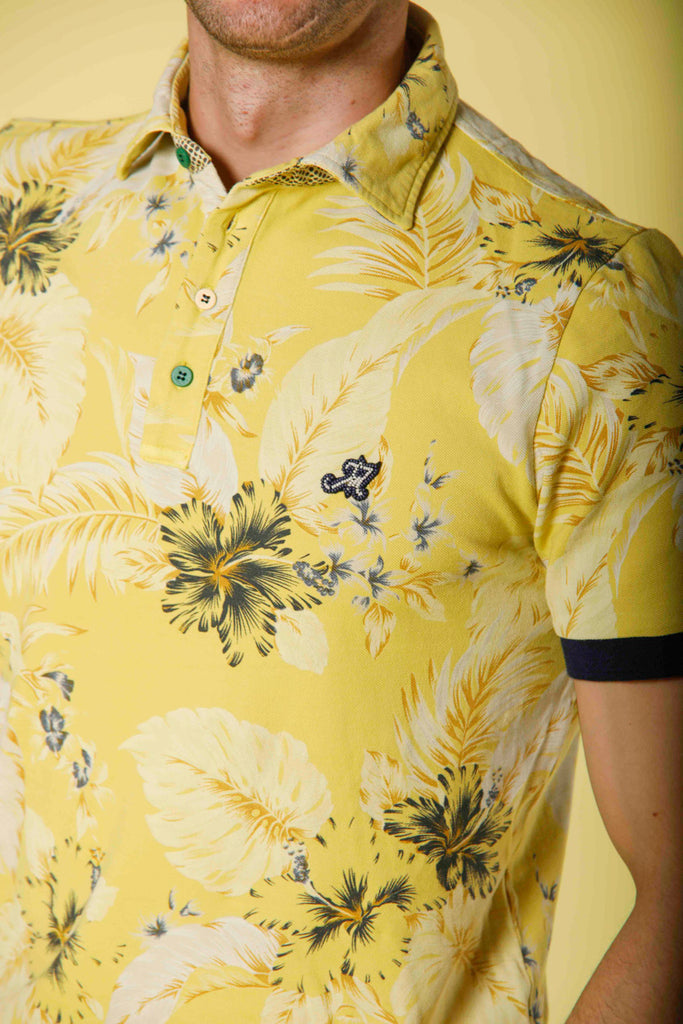 image 1 of men's polo in piquet with floreal pattern model print in yellow by mason's 