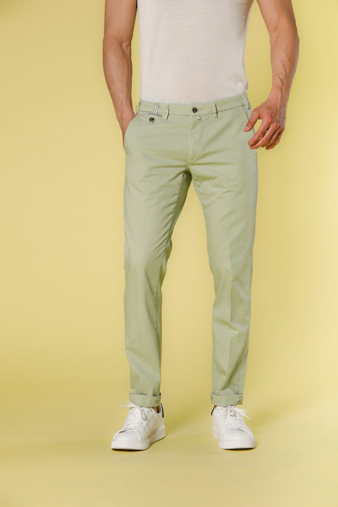 Image 1 of men's light green stretch satin chino pants with ribbons Torino Prestige model by Mason's